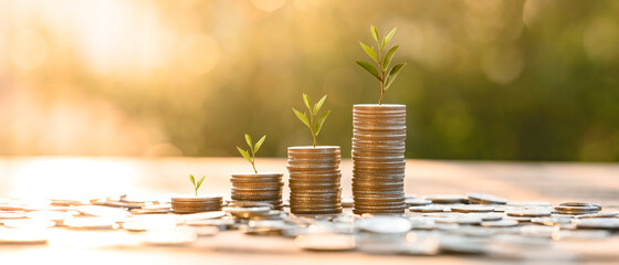 Growing Money, business finance and saving money investment , Money coin stack growing graph, plant...