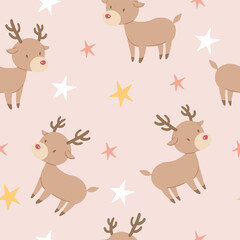 Rudolph and star seamless pattern