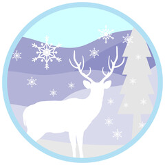 Reindeer White snow falling background