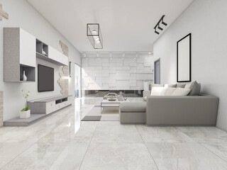 spacious living room design of modern residence, with sofa, tea table, decorative painting, etc