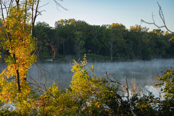 foggy lake in  morning
