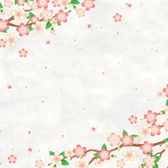 満開の桜と和紙の背景素材、ベクターイラストフレーム / 正方形