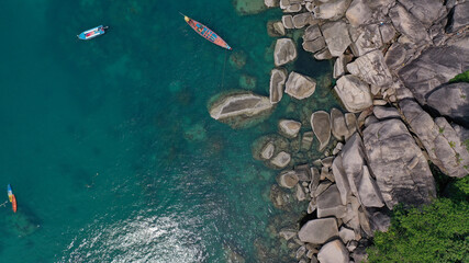 Aerial drone view over Koh Tao diving island in the Gulf of Thailand