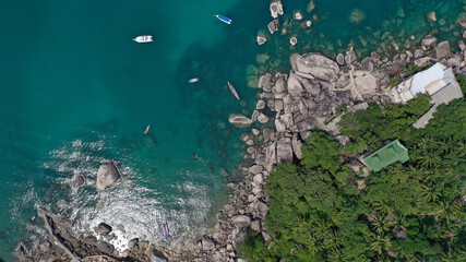Fototapeta premium Aerial drone view over Koh Tao diving island in the Gulf of Thailand