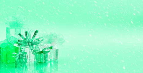 horizontal background gifts colors snow bows ribbon holiday celebration green