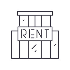 Rental real estate icon, linear isolated illustration, thin line vector, web design sign, outline concept symbol with editable stroke on white background.