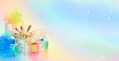 horizontal background gifts colors snow bows ribbon holiday celebration rainbow