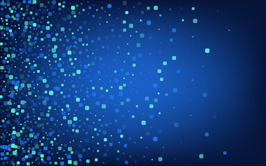 Blue Particle Flying Blue Vector Background. 