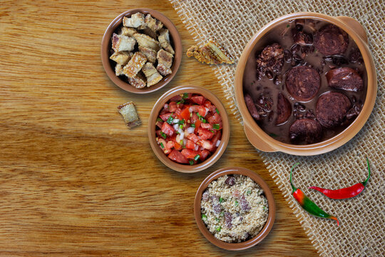 Brazilian Feijoada Food - typical Brazilian food - Top view with space for writing