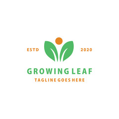 Growing Green Leaf Plant Organic Logo design Vector