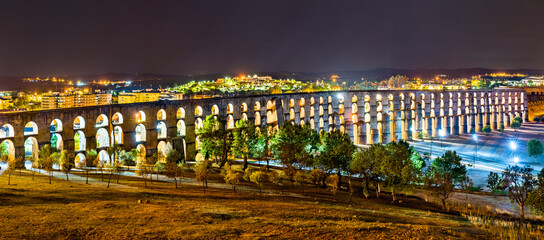Amoreira Aqueduct at night in Elvas - Alentejo, Portugal