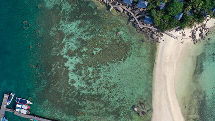 Aerial drone view over Koh Nang Yuan island near the paradise diving island of Koh Tao in the Gulf of Thailand