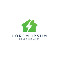 building and lightning negative space logo design