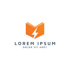 book and lightning negative space logo design