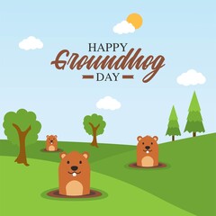 Obraz na płótnie Canvas Happy Groundhog Day Vector Illustration. Suitable for greeting card poster and banner