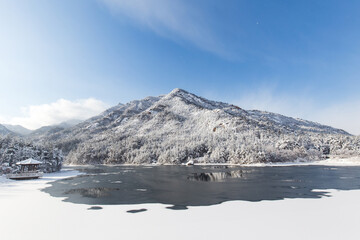 snow covered mountains