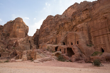 Bedouin caves in the ancient city of Petra in the Siq canyon