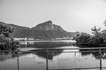 Rodrigo de Freitas lagoon with Christ the Redeemer in the background in Rio de Janeiro, Brazil.