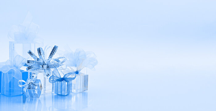 horizontal background gifts colors bows ribbon holiday celebration ice blue