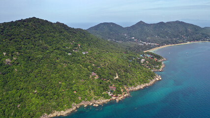 Aerial drone view over the paradise diving island of Koh Tao in the Gulf of Thailand