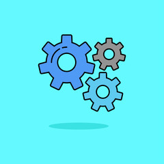 Gear vector illustration isolated on blue background. Linear color style of gear icon 