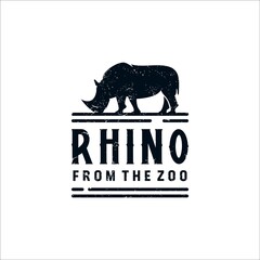 Rhino Animal Logo Illustration Vector Graphics Design In Vintage Style