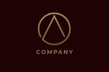 Abstract initial letter A logo, Gold linear rounded style isolated on dark background, usable for branding and business logos, Flat Logo Design Template, vector illustration