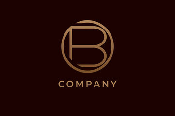 letter B logo, Gold linear rounded style isolated on dark background, usable for branding and business logos, Flat Logo Design Template, vector illustration