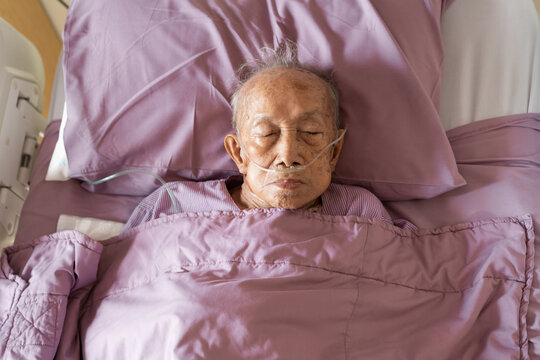 Very Old Asian Man Age Between 85 - 90 Years Old Admitted In The Hospital, Elder Man Got A Critical Health Problem. 