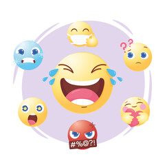 Fototapeta premium social media emoji set different mood and emotion expression