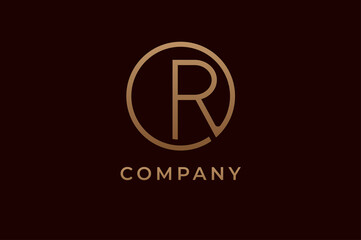 letter R logo, Gold linear rounded style isolated on dark background, usable for branding and business logos, Flat Logo Design Template, vector illustration