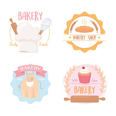 bakery icons badge rolling pin hat apron cupcake