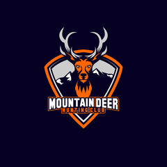 mountain deer head sports mascot shield vector icon