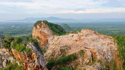 Fototapeta na wymiar Aerial shot of drone Khao Kuha Songkhla Thailand 2020 Drone Mountain unseen songkhla , For now it is very popular.
