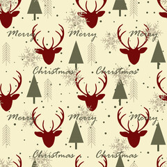 Christmas seamless pattern with reindeer background, Winter pattern with deer, wrapping paper, winter greetings, web page background, Christmas and New Year greeting cards
