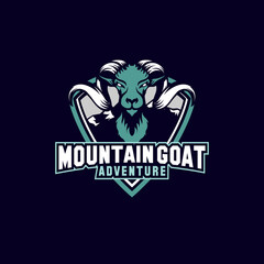 mountain goat adventure mascot shield with aggressive expression vector icon