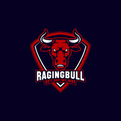 angry bull sports mascot shield with aggressive expression vector icon