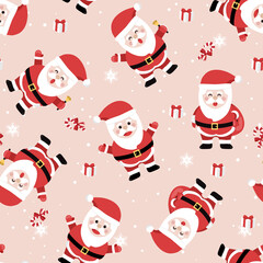 Christmas seamless pattern with santa background, Winter pattern with snowflakes, wrapping paper, winter greetings, web page background, Christmas and New Year greeting cards