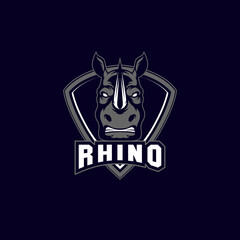 angry african rhino sports mascot shield with aggressive expression vector icon