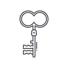 Treasure key icon, linear isolated illustration, thin line vector, web design sign, outline concept symbol with editable stroke on white background.
