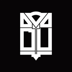 DU Logo monogram with shield emblem shape design template