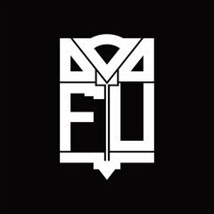 FU Logo monogram with shield emblem shape design template