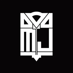 MJ Logo monogram with shield emblem shape design template