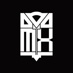 MX Logo monogram with shield emblem shape design template