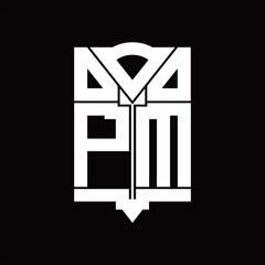 PM Logo monogram with shield emblem shape design template