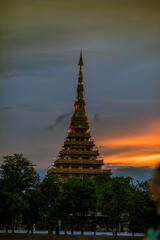 Fototapeta premium Background of the major tourist attractions in Khon Kaen (Phra Mahathat Kaen Nakhon) is a large pagoda with 9 floors, Thai tourists and foreigners come to see the beauty and travel in Thailand always.