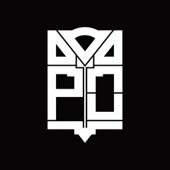 PO Logo monogram with shield emblem shape design template