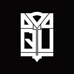 QU Logo monogram with shield emblem shape design template
