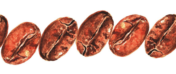 Seamless pattern. Coffee beans. Watercolor (4)
