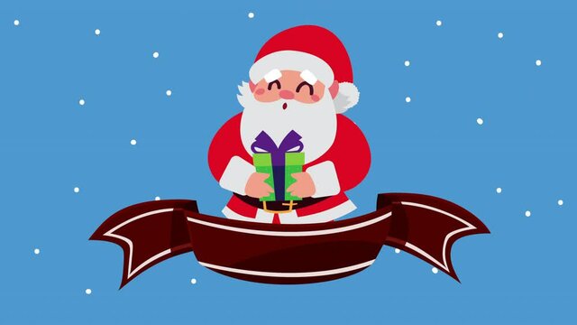 happy merry christmas animation with santa lifting gift